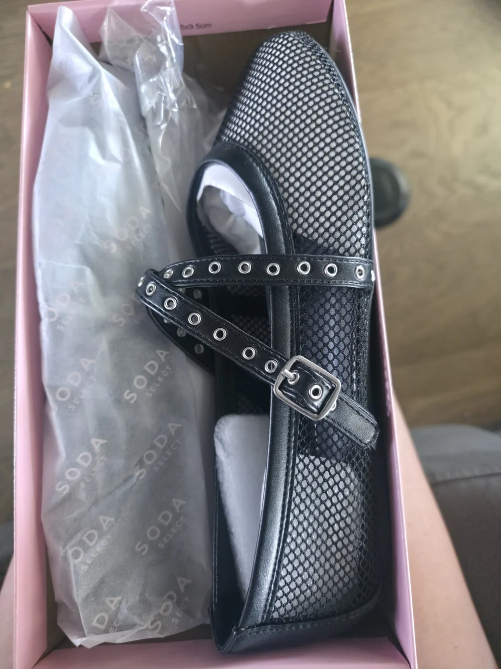 Soda Black Textured Mary Jane Flats with Studded Cross Straps